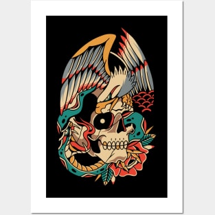 Skull Eagle Snake Vintage Tattoo Posters and Art